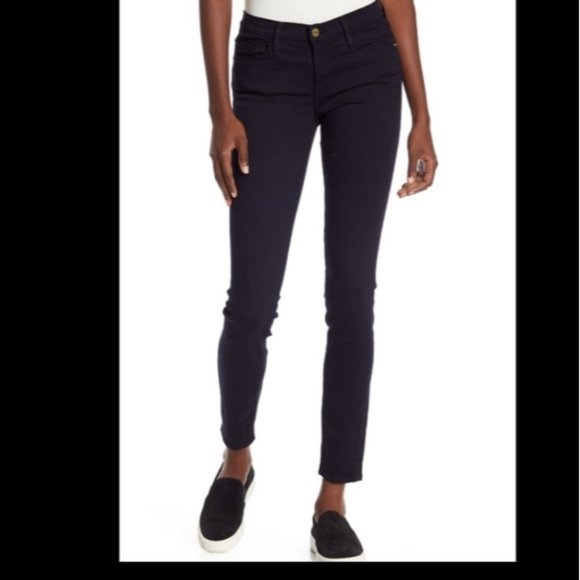 Frame Le Skinny De Jeanne Jeans in Black - Size 26 - Raw Hem, Mid-Rise, Faded - Picture 1 of 12